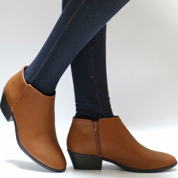 tan ankle boots low heel